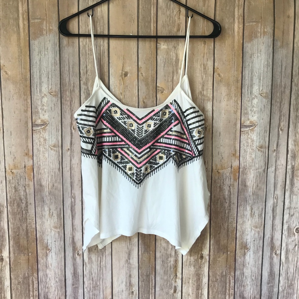 Express Tribal Aztec Beaded Crop Tank Top